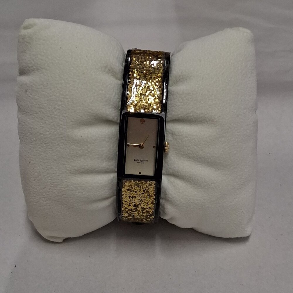 kate spade Gold Glitter Bangle Watch with Black Case